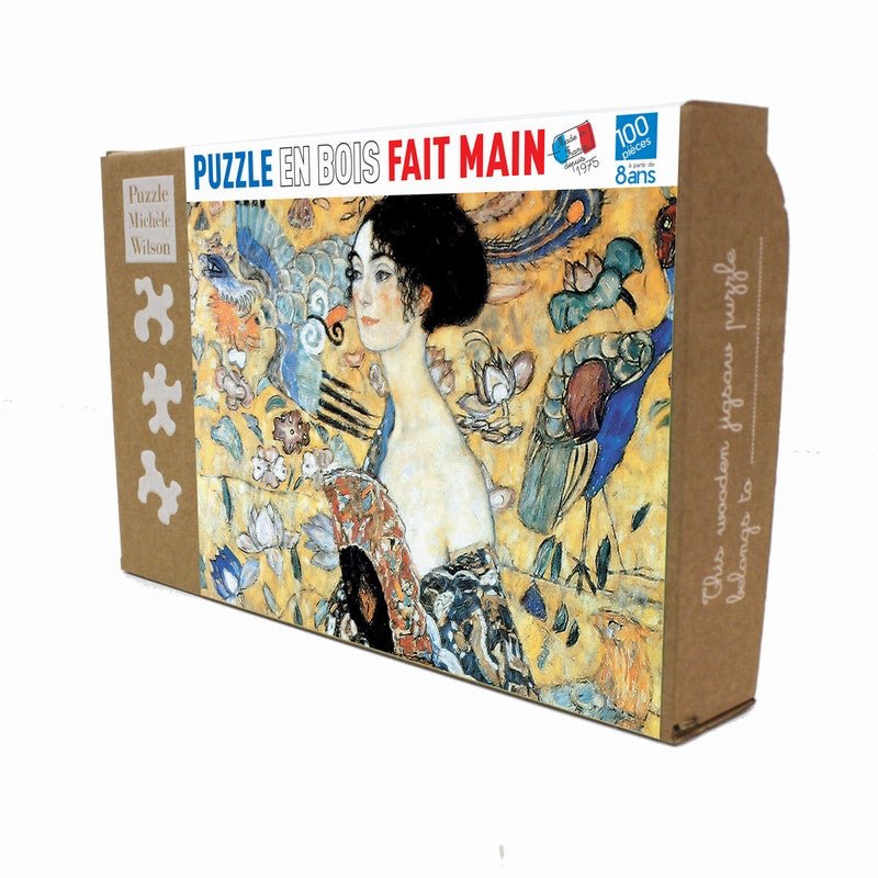 Puzzle MW - 100 pièces - La dame à l'éventail - Klimt - Puzzle en bois Michèle Wilson enfant - Rouge et Noir