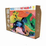 Puzzle MW - 12 p - Cheval bleu - Frantz Marc - Puzzle en bois Michèle Wilson enfant solitaire - Rouge et Noir