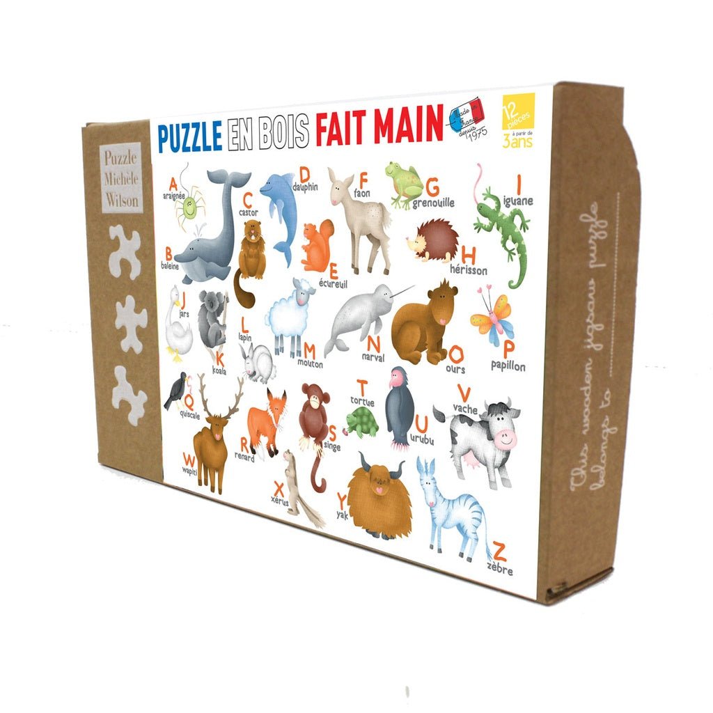 Puzzle MW - 12 p - L'alphabet des animaux - Puzzle en bois Michèle Wilson enfant cadeau solitaire -7a - Rouge et Noir