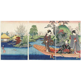 Puzzle MW - 150 p - La barque - Kunisada - Puzzle en bois Michèle Wilson - Rouge et Noir