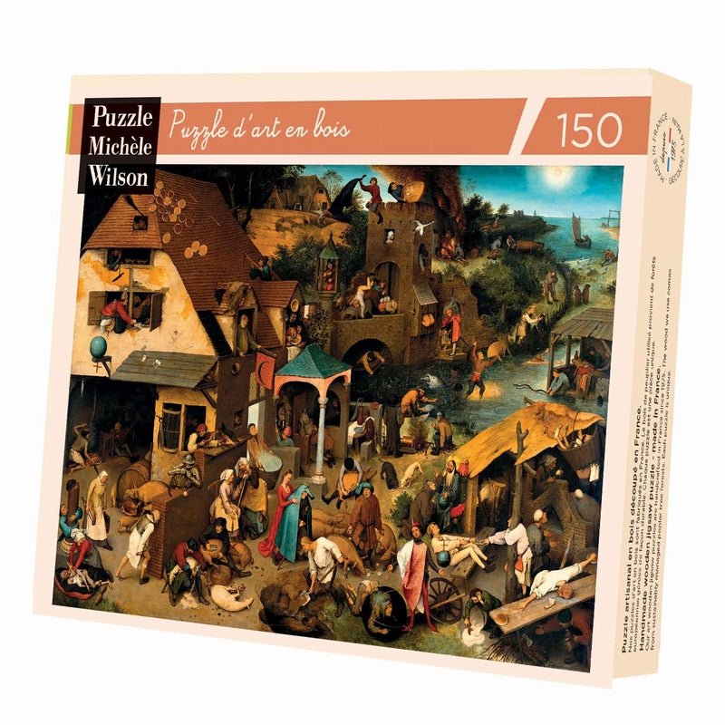 Puzzle MW - 150 pièces - Proverbes flamands - Bruegel - Puzzle en bois Michèle Wilson - Rouge et Noir