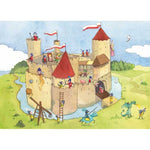 Puzzle MW - 24 p - Panique au chateau fort - Puzzle en bois Michèle Wilson enfant solitaire - Rouge et Noir