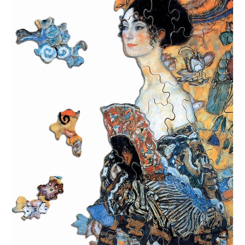 Puzzle MW - 350 p - Dame à l'éventail - Klimt - Puzzle en bois Michèle Wilson - Rouge et Noir