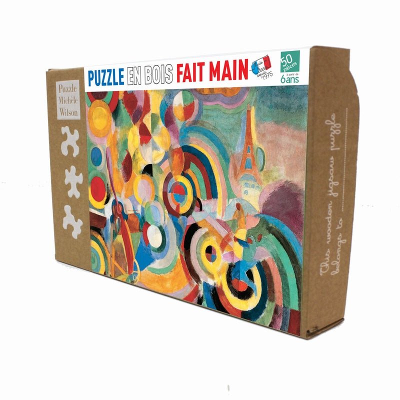 Puzzle MW - 50 p - Hommage à Blériot - Delaunay - Puzzle en bois Michèle Wilson enfant - Rouge et Noir