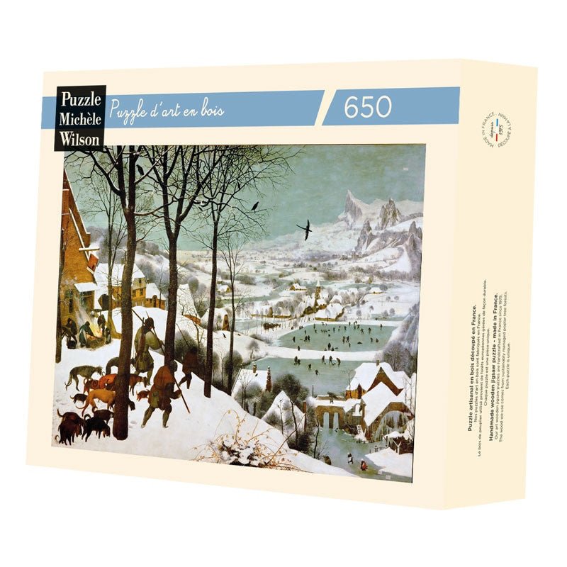 Puzzle MW - 650 p - Chasseurs dans la neige - Bruegel - Puzzle en bois Michèle Wilson - Rouge et Noir