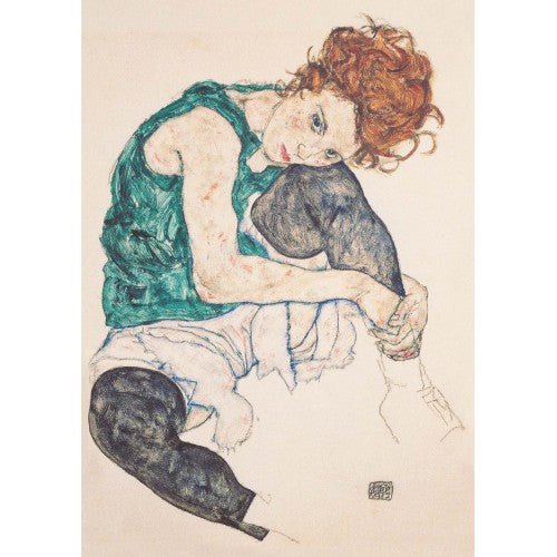Puzzle Piatnik - 1000 p - Femme assise au genou replié - Egon Schiele - Puzzle en carton cadeau sénior adulte - Rouge et Noir