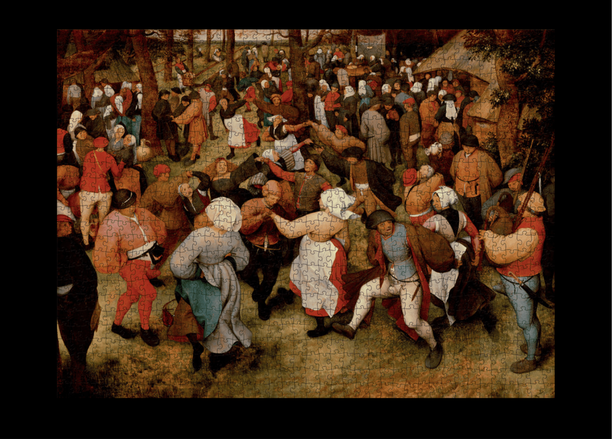 Puzzle Pomegranate - 1000 p - La Danse de la mariée en plein air - Pieter Bruegel - Puzzle en carton - Rouge et Noir