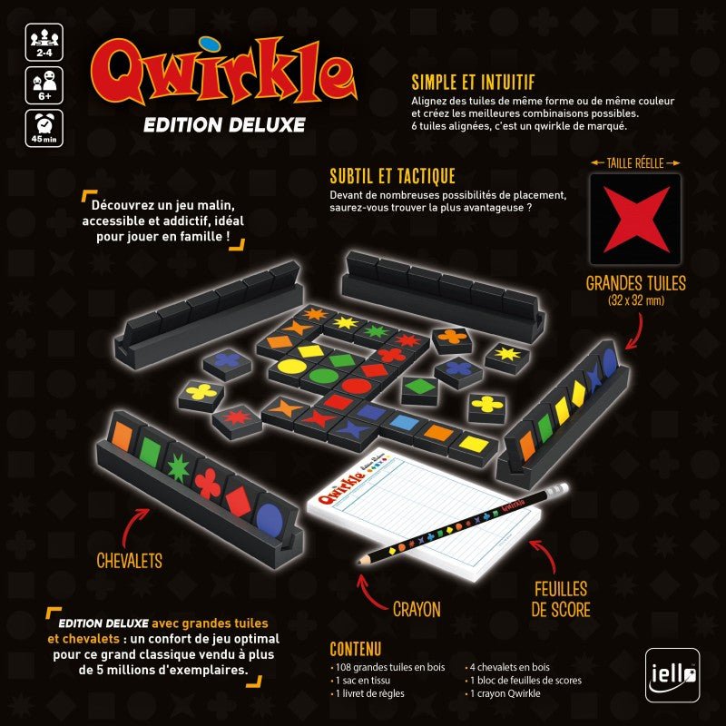 Qwirkle Deluxe - jeu de société de plateau de stratégie de chiffres - Rouge et Noir