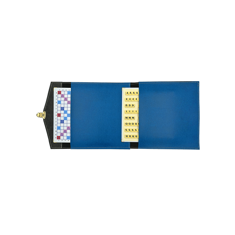 Scrabble Cuir Vegan - Magnétique - Bleu - Jeux de Lettres et de Chiffres cadeau bel objet - Rouge et Noir