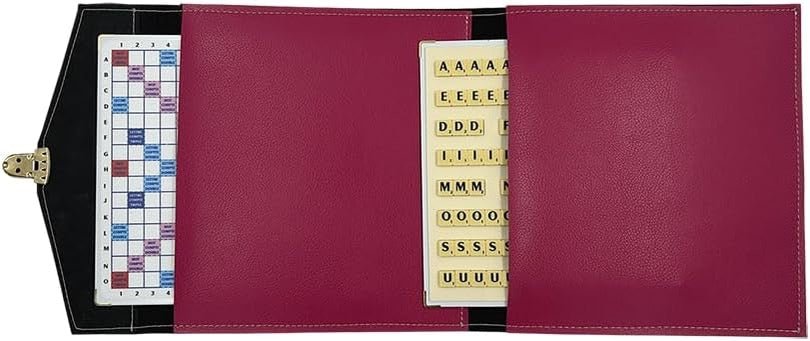 Scrabble Cuir Vegan - Magnétique - Framboise - Jeux de Lettres et de Chiffres cadeau bel objet - Rouge et Noir