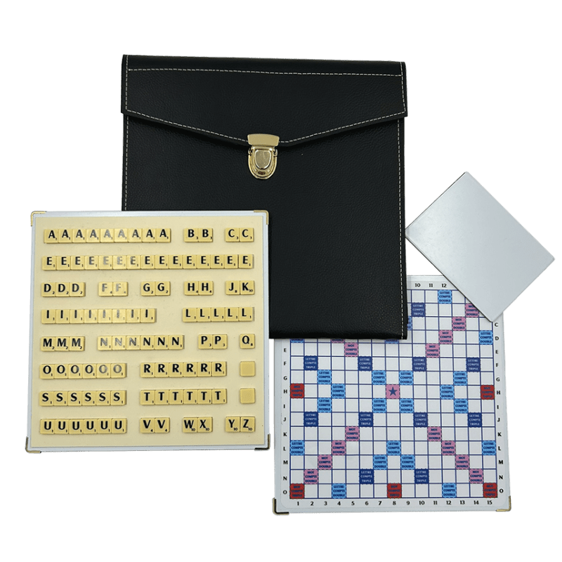 Scrabble Cuir Vegan - Magnétique - Noir - Jeux de Lettres et de Chiffres cadeau bel objet - Rouge et Noir