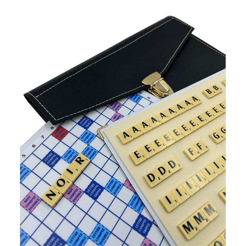 Scrabble Cuir Vegan - Magnétique - Noir - Jeux de Lettres et de Chiffres cadeau bel objet - Rouge et Noir