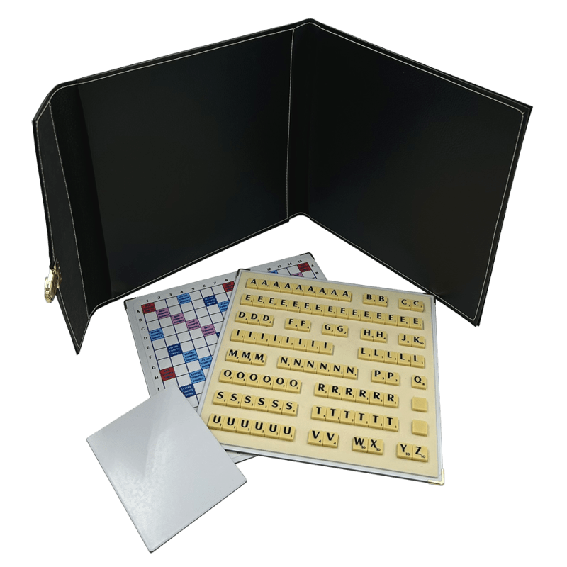 Scrabble Cuir Vegan - Magnétique - Noir - Jeux de Lettres et de Chiffres cadeau bel objet - Rouge et Noir