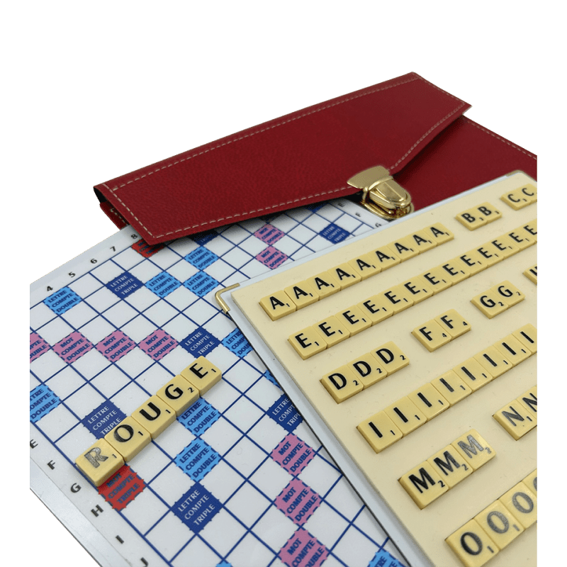 Scrabble Cuir Vegan - Magnétique - Rouge - Jeux de Lettres et de Chiffres cadeau bel objet - Rouge et Noir