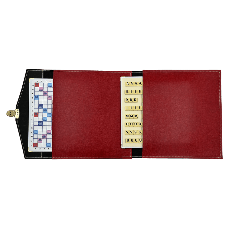 Scrabble Cuir Vegan - Magnétique - Rouge - Jeux de Lettres et de Chiffres cadeau bel objet - Rouge et Noir