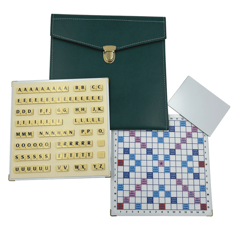 Scrabble Cuir Vegan - Magnétique - Vert - Jeux de Lettres et de Chiffres cadeau bel objet - Rouge et Noir