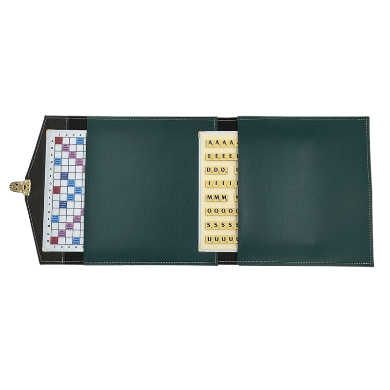 Scrabble Cuir Vegan - Magnétique - Vert - Jeux de Lettres et de Chiffres cadeau bel objet - Rouge et Noir