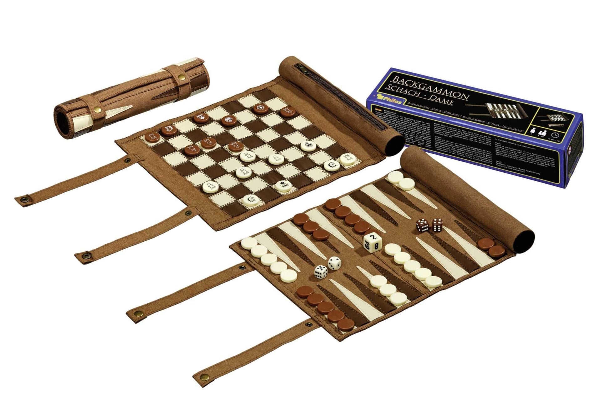 Set multijeux roulable - Échecs - Dames - Backgammon - Set coffret multijeux jeu dames, jeu d’échecs, backgammon de voyage - Rouge et Noir