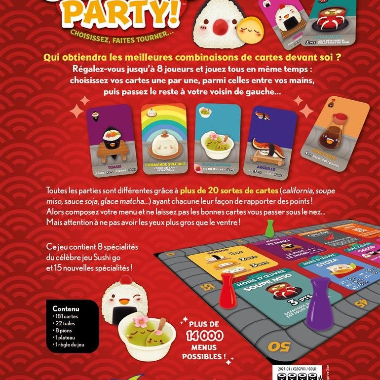 Sushi Go PARTY ! - Jeu de plateau de stratégie d'ambiance - Rouge et Noir