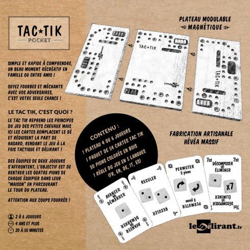 Tac tik 2 à 6 joueurs - Pocket - jeu traditionnel jeu de tock oies dadas - Rouge et Noir