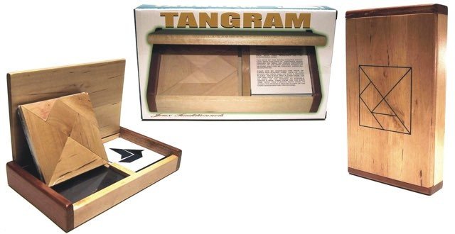 Tangram double en coffret avec livret - Bois - Casse - tête en bois jeu solitaire jeu à deux - Rouge et Noir