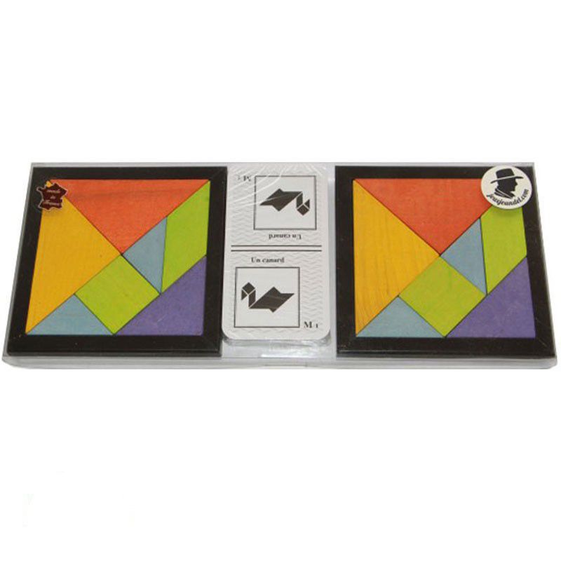 Tangram Speed Bois - 2 joueurs - Casse - tête en bois jeu solitaire jeu à deux - Rouge et Noir