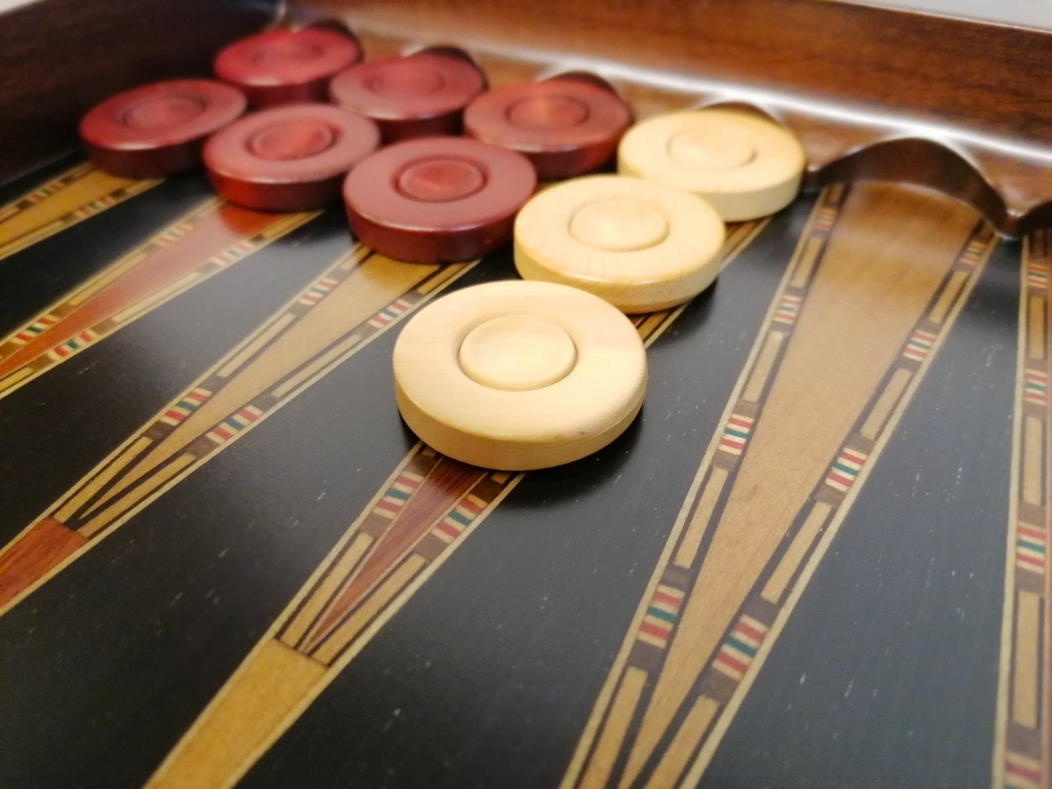 Tavla turc style iranien - Plateau d'échecs/ dames - Backgammon en bois marqueté - Rouge et Noir