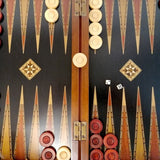 Tavla turc style iranien - Plateau d'échecs/ dames - Backgammon en bois marqueté - Rouge et Noir