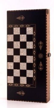 Tavla turc style iranien - Plateau d'échecs/ dames - Backgammon en bois marqueté - Rouge et Noir