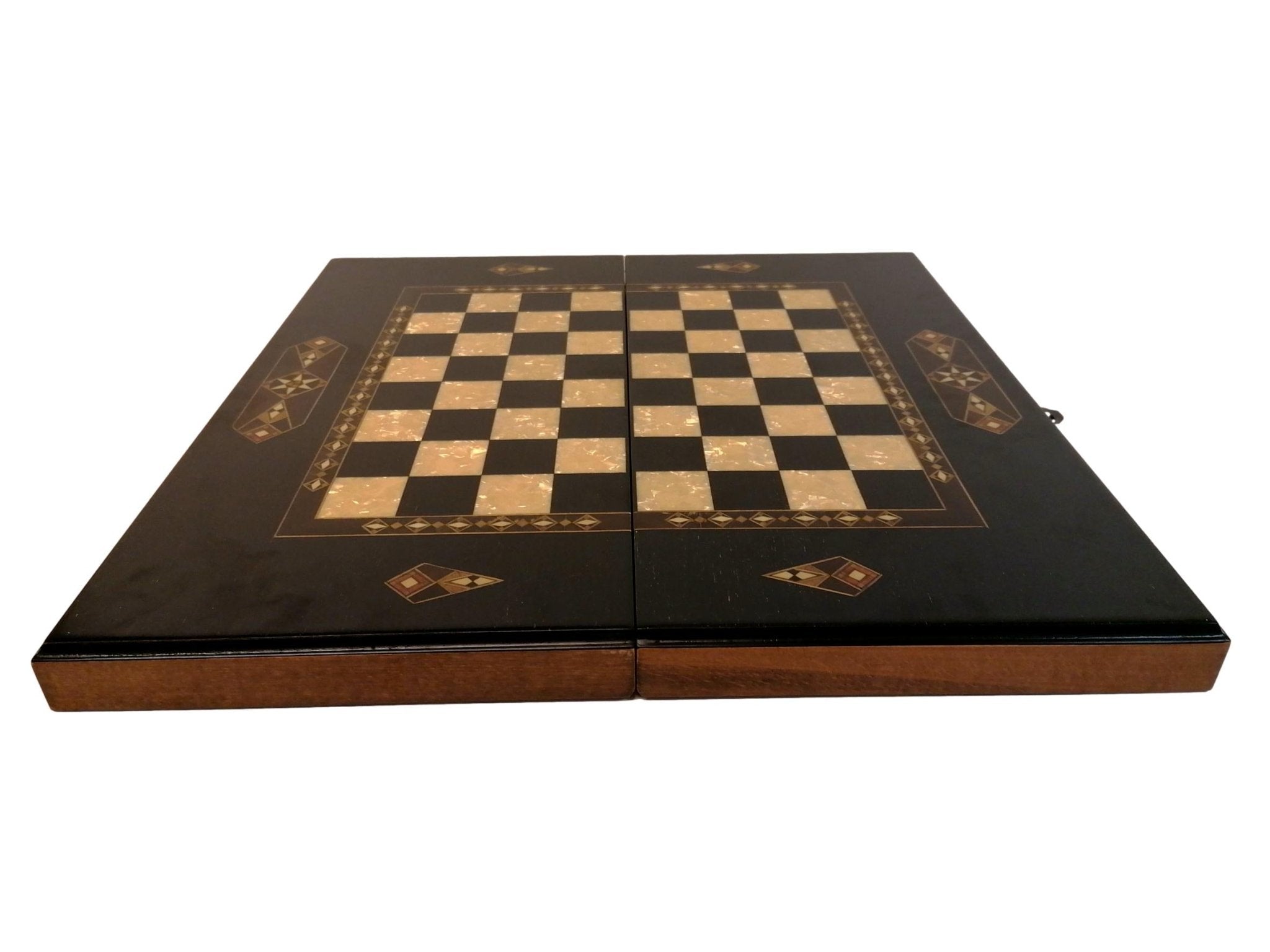 Tavla turc style iranien - Plateau d'échecs/ dames - Backgammon en bois marqueté - Rouge et Noir