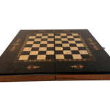 Tavla turc style iranien - Plateau d'échecs/ dames - Backgammon en bois marqueté - Rouge et Noir