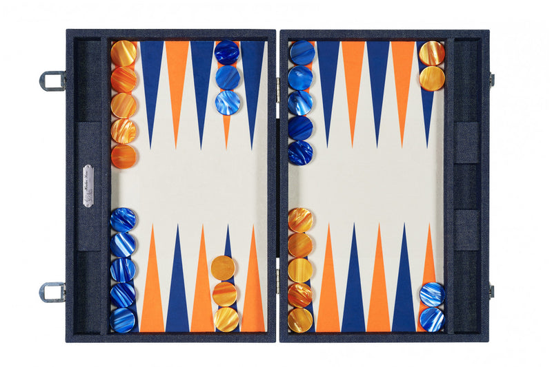 Backgammon Hector Saxe Grand - Jeans bleu - Fonds Bleu / Orange