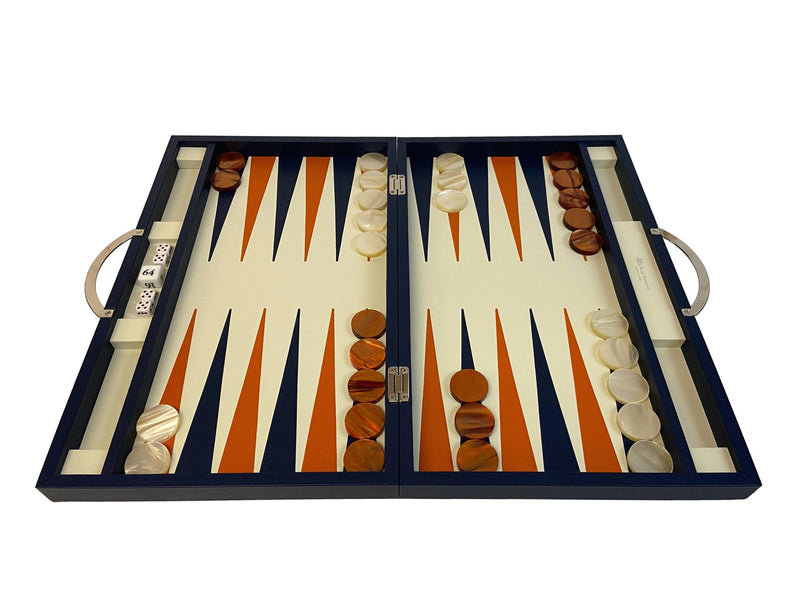 Backgammon Cuir véritable GM - Bleu - Renzo Romagnoli