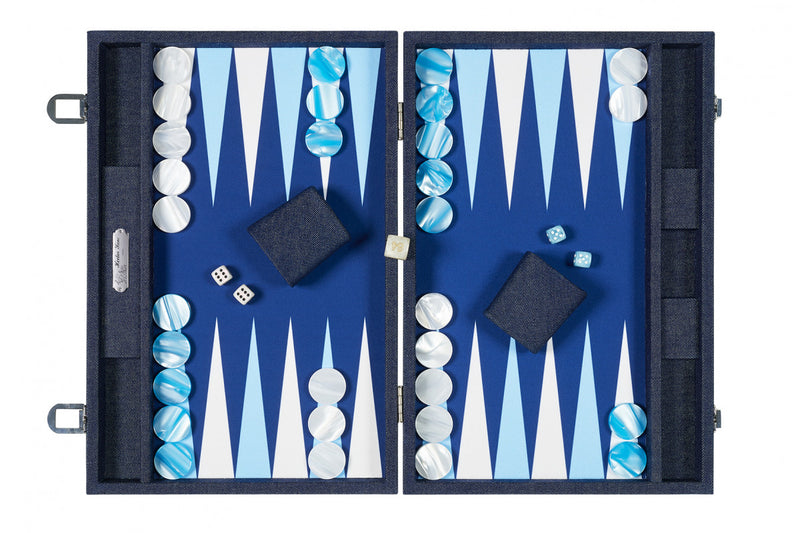 Backgammon Hector Saxe Grand - Jeans bleu - Fonds Turquoise