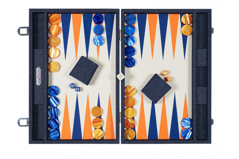 Backgammon Hector Saxe Grand - Jeans bleu - Fonds Bleu / Orange
