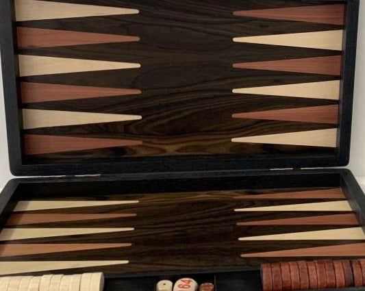 Backgammon de voyage en bois marqueté - Magnétique