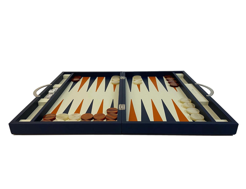 Backgammon Cuir véritable GM - Bleu - Renzo Romagnoli
