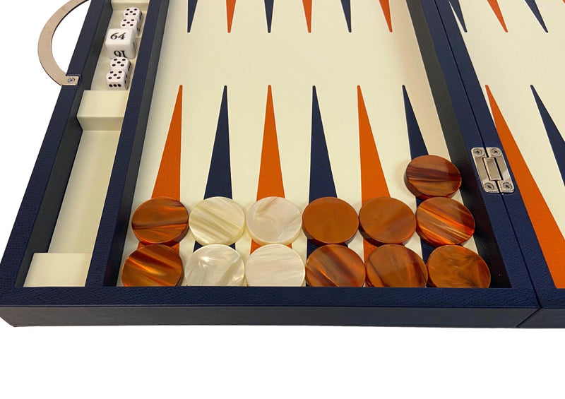 Backgammon en Cuir véritable MM - Bleu - Renzo Romagnoli