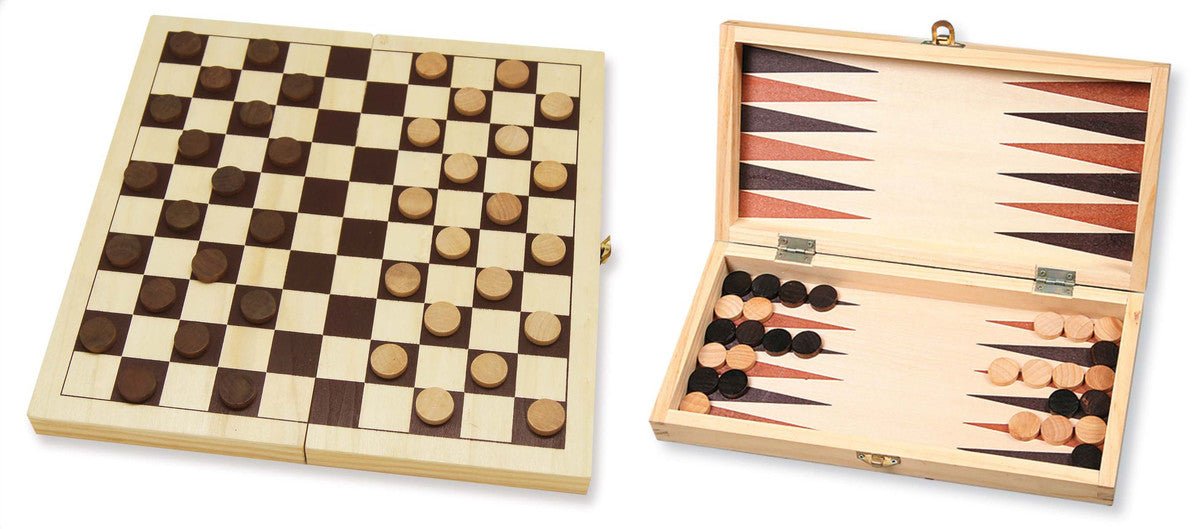 Coffret Dames/ Backgammon - 29 cm imprimé - backgammon en bois imprimé jeu traditionnel jeu de dames - Rouge et Noir