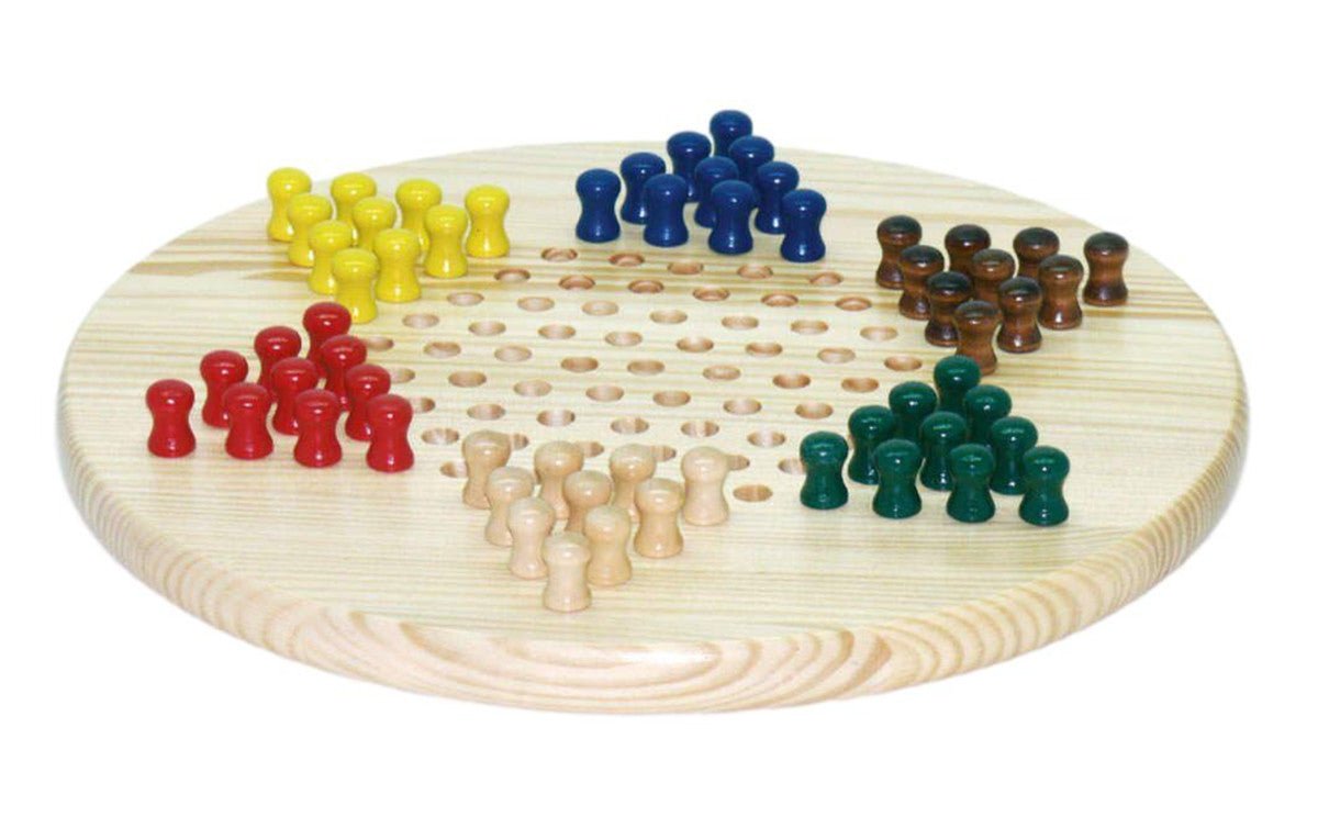 Dames chinoises bois massif clair - à pics - jeu traditionnel jeu de dames chinoises - Rouge et Noir