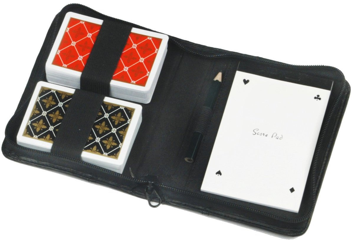 Etui de cartes - Double - Skaï - jeu de cartes coffret de cartes bridge - Rouge et Noir